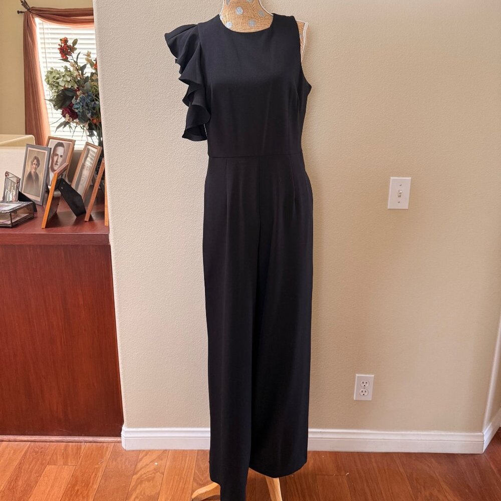Wide Leg Jumpsuit by Julia Jordan | Black Size 8| One-Shoulder Ruffled Elegant